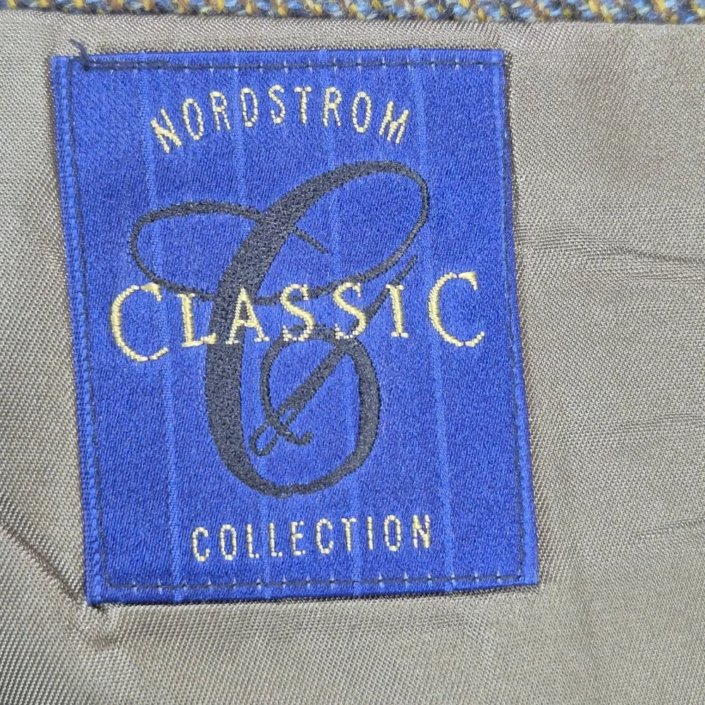 E. Thomas Nordstrom Wool Cashmere Blazer Mens 38R Brown Glen Plaid Sport Coat